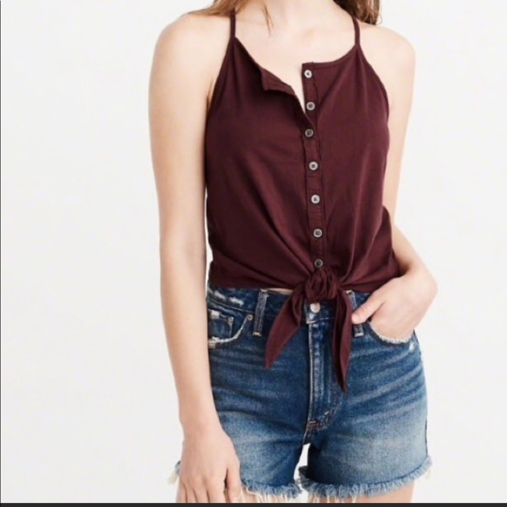 ABERCROMBIE & FITCH - Maroon Tie Front Tank Top